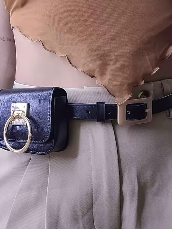 Black Leather Belt Bag with Gold Ring Hardware main image 4